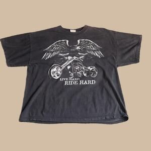 FADED BLACK RIDE HARD BIKER TEE SIZE XXL